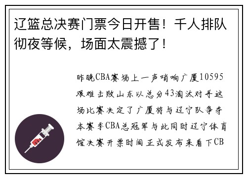 辽篮总决赛门票今日开售！千人排队彻夜等候，场面太震撼了！